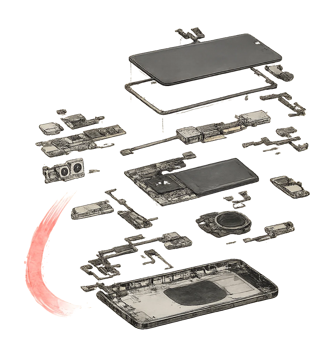 スマートフォン内部構造の分解イラスト